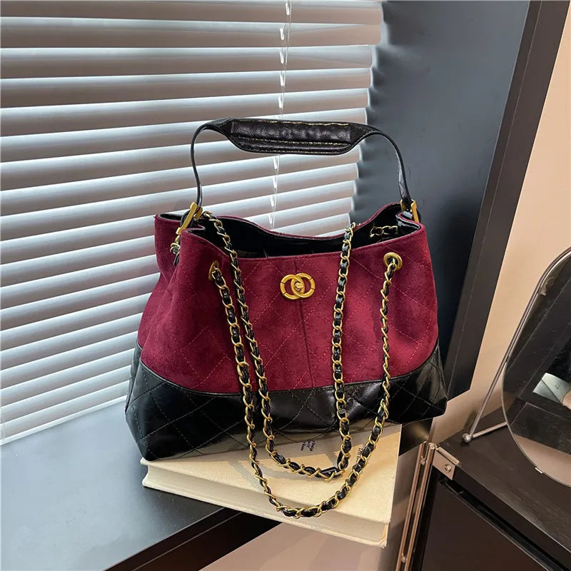 2025 New Matte Quilted Tote Bag for Women, Vintage Color Block Large Capacity Shoulder Purse, Multi-way Crossbody Bag for Work