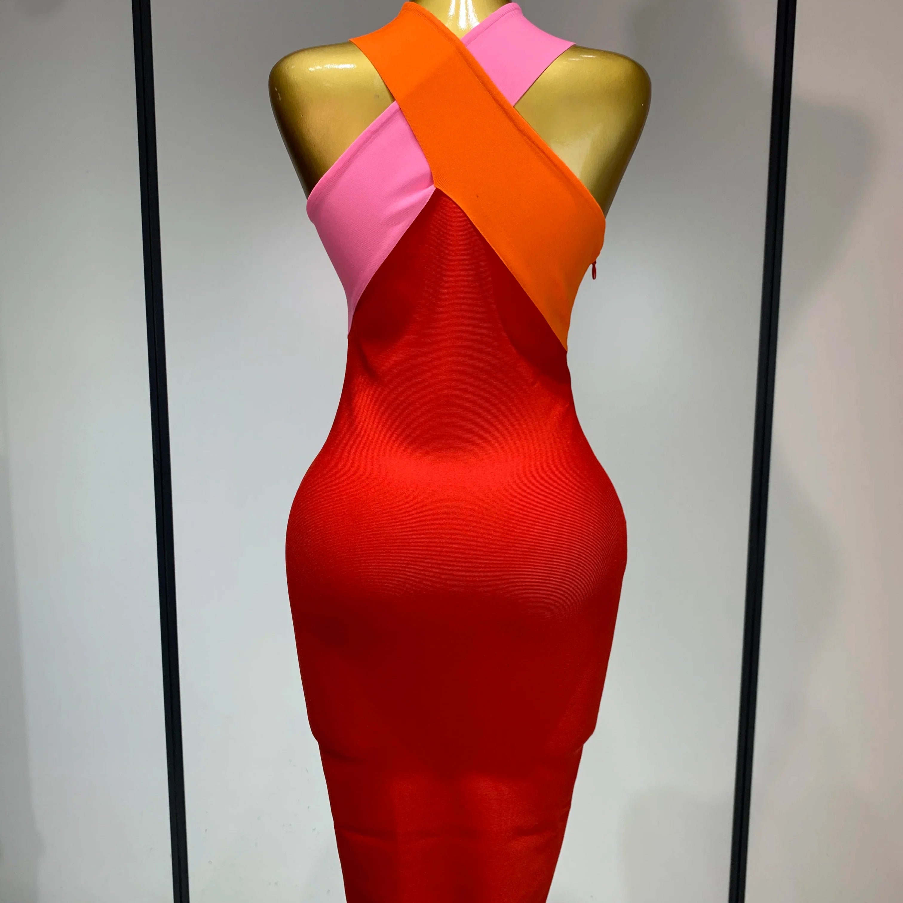 Women Sexy Backless Patchwork Bodycon Bandage Dress  Celebirty Elegant Evening Party Carnival Luxury Birthday Dresses