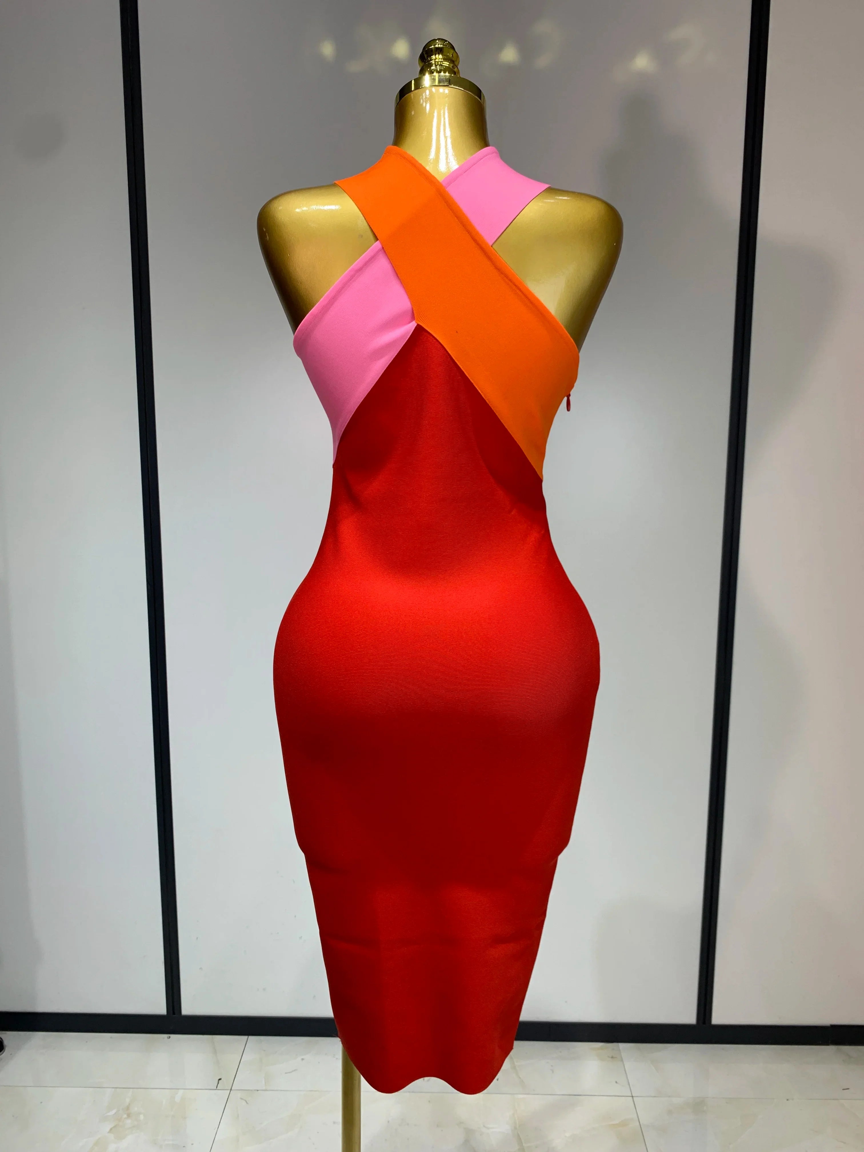Women Sexy Backless Patchwork Bodycon Bandage Dress  Celebirty Elegant Evening Party Carnival Luxury Birthday Dresses