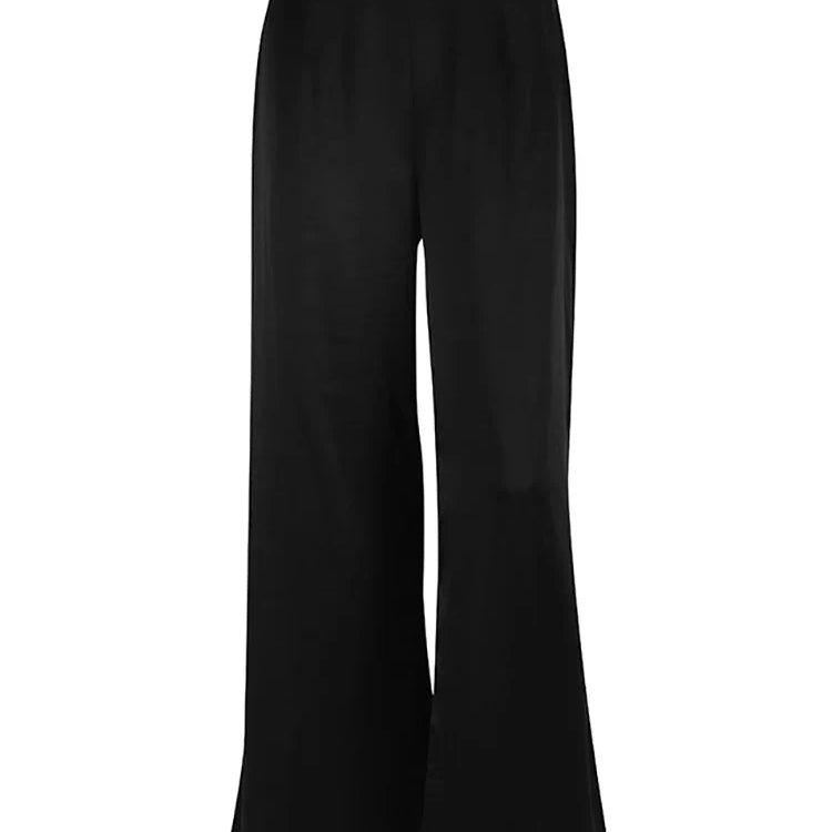Mnealways18 Fashion Classy Women Palazzo Pants High Waist Floor-Length Satin Trousers Spring Summer High Street Baggy Pants