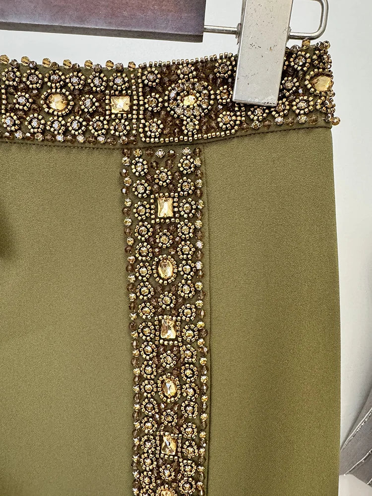 Spring Women Sexy Beading Tank Tops High Split Bodycon Long Skirts Set Elegant Evening Party Birthday Dress Vestido