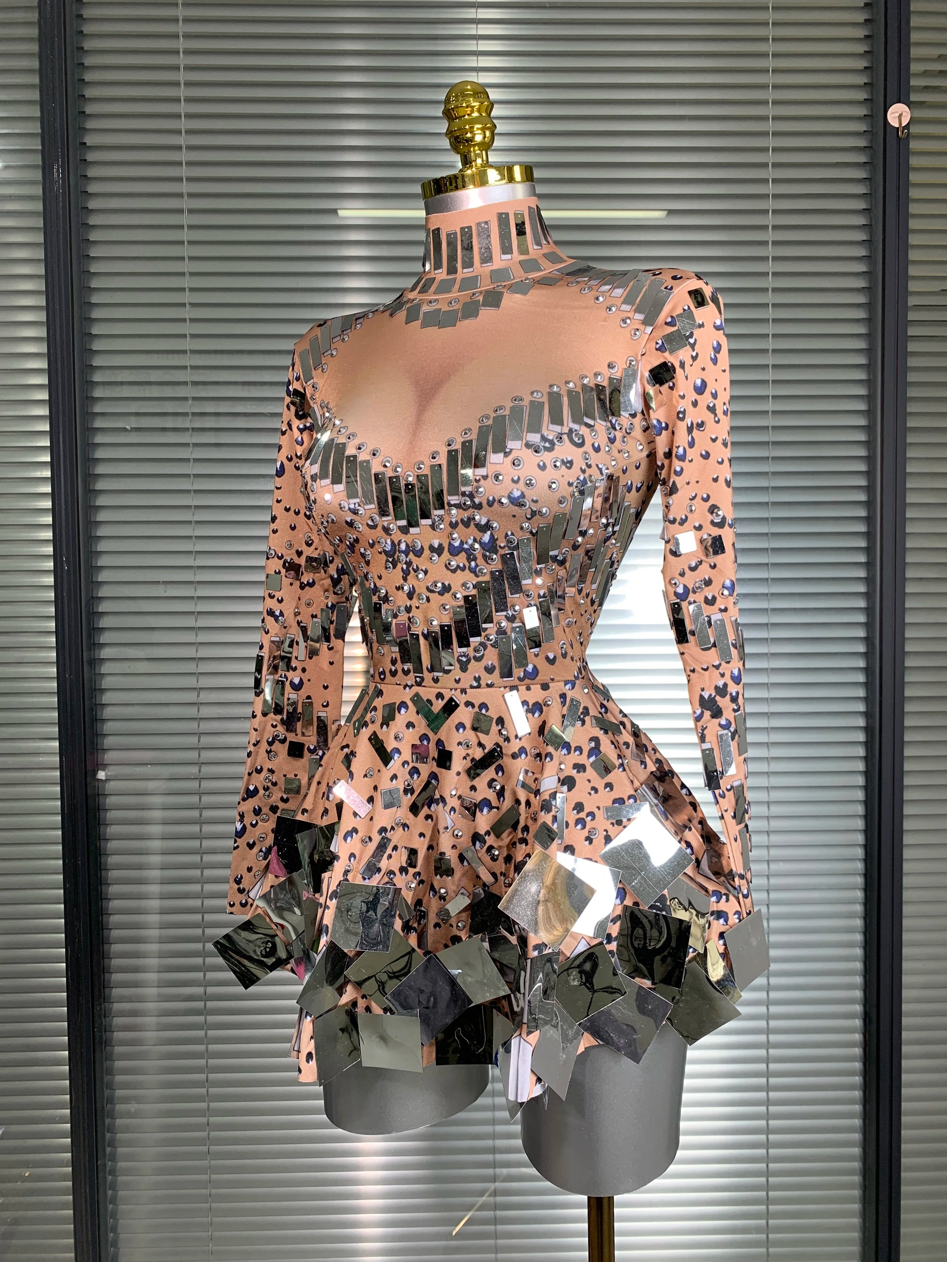 New Celebrity Women Sexy Stretched Skin Mini Night Club Sparkly Sequins Performance Costume Stage Dancer Party Dress