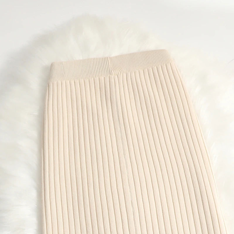Women sweater skirt pencil midi knitted skirt high waist skirts womens winter long warm knitting skirts split bottoms