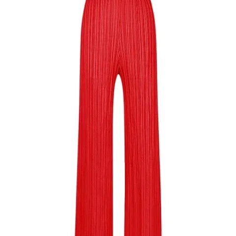 Spring Summer Autumn Women Casual Elegant Ladies Miyake Designer Casual Loose Straight Pleated Pants High Waist Trousers Red One Size