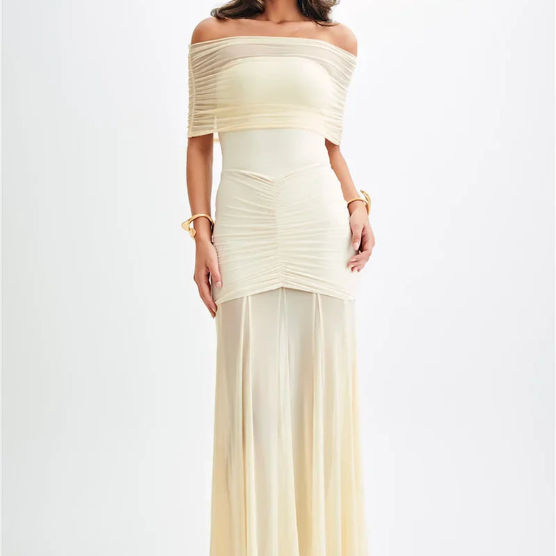 Mesh Strapless Off-shoulder Sexy Ruffled Mini Dress For Women Fashion Backless High Waist Female Ruched Party Dress