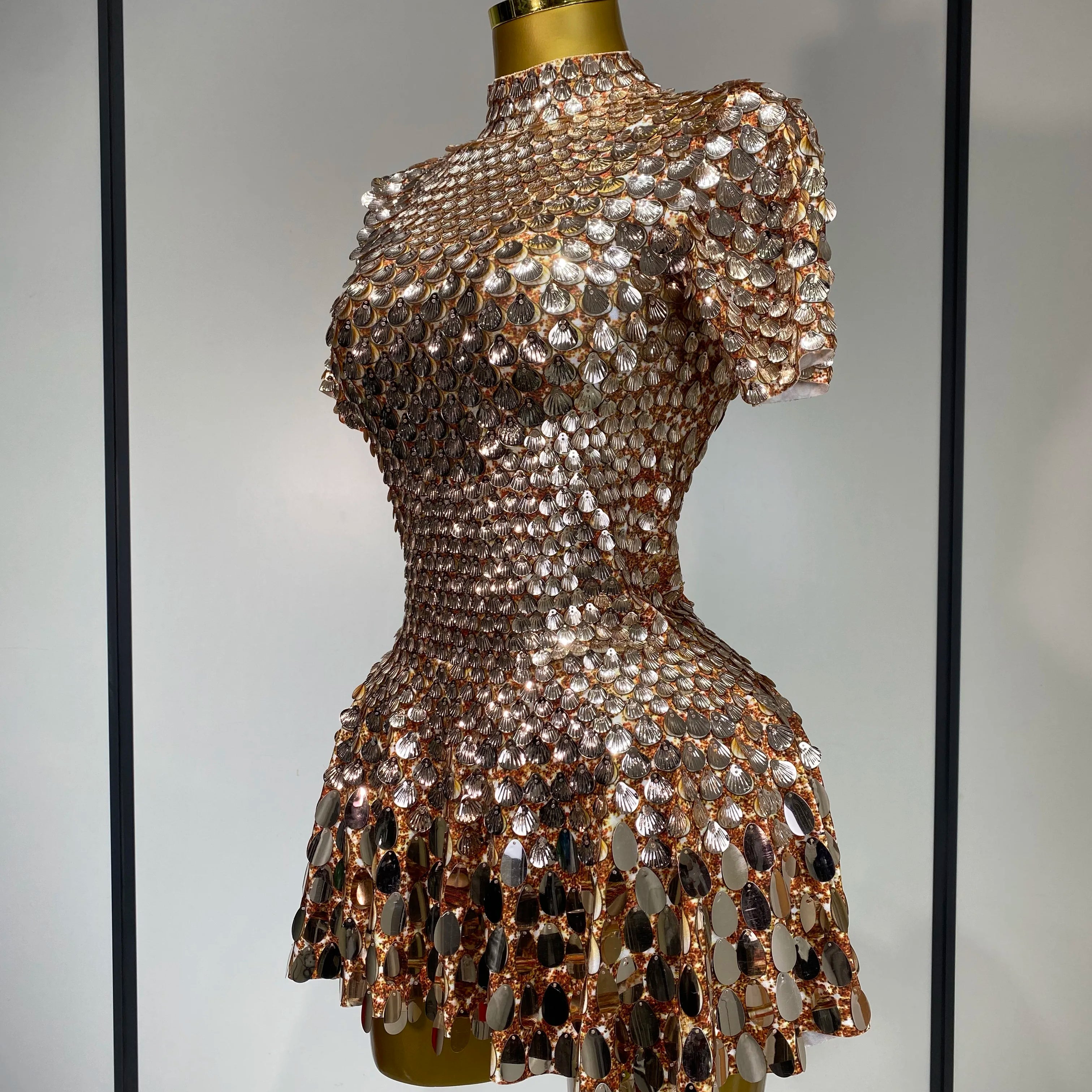 Sparkly Sequins Luxury Birthday Party Gown Short Dress Dancer Stage Performance Wear Women Sexy Nightclub Dress Festival Outfit