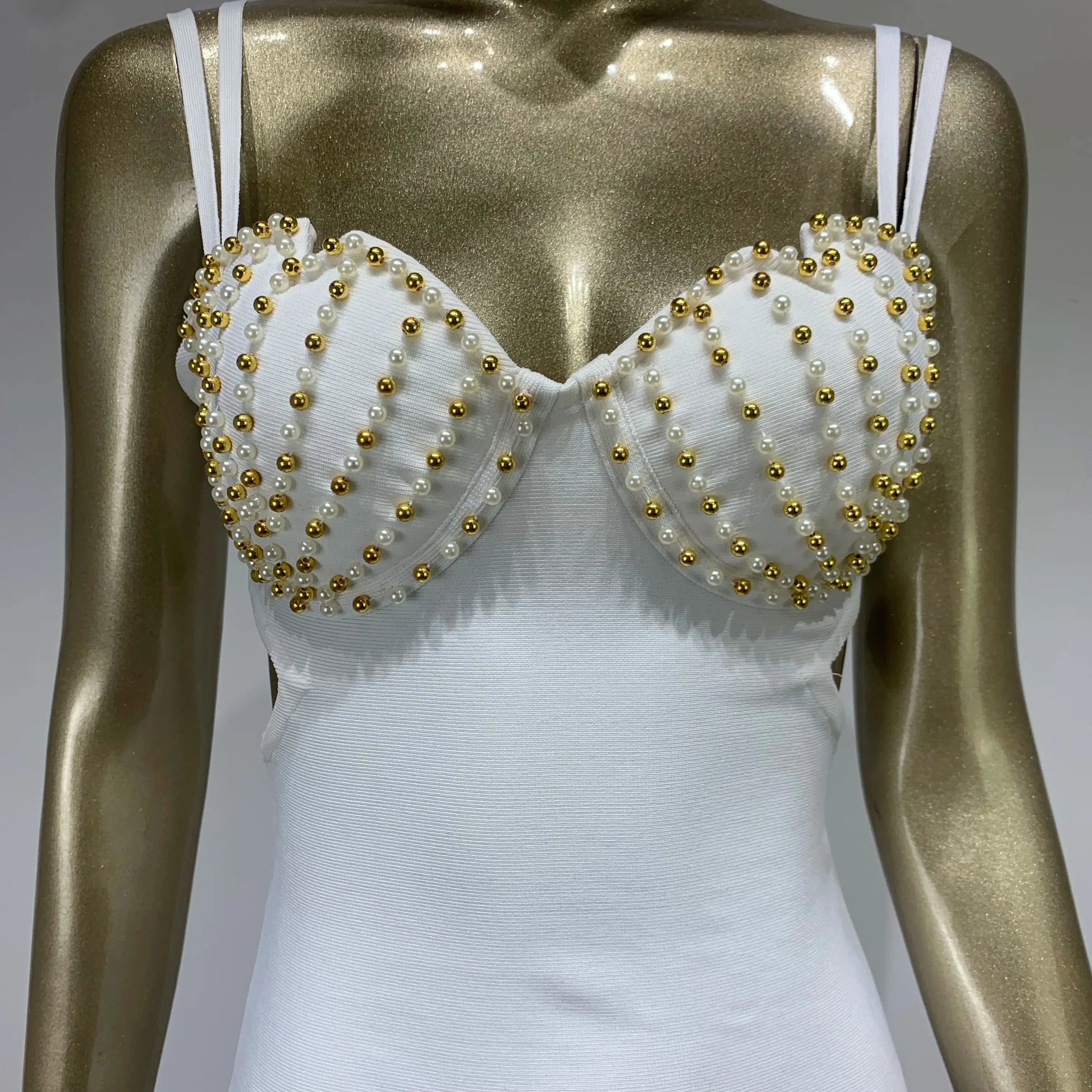 New Summer Women Sexy V Neck Beading White Black Bodycon Midi Bandage Prom Dress Elegant Evening Cocktail Party Dresses