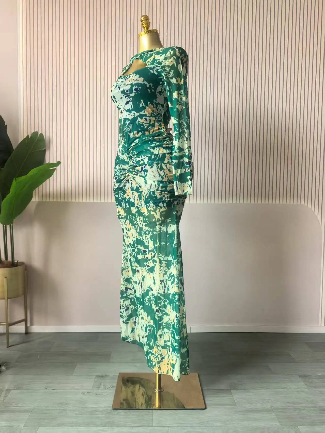 CM.YAYA Women Draped V-neck Cutout Front Ruched Stacked Bodycon Midi Long Maxi Dress 2025 Night Club Party Vestidos Sexy Dresses