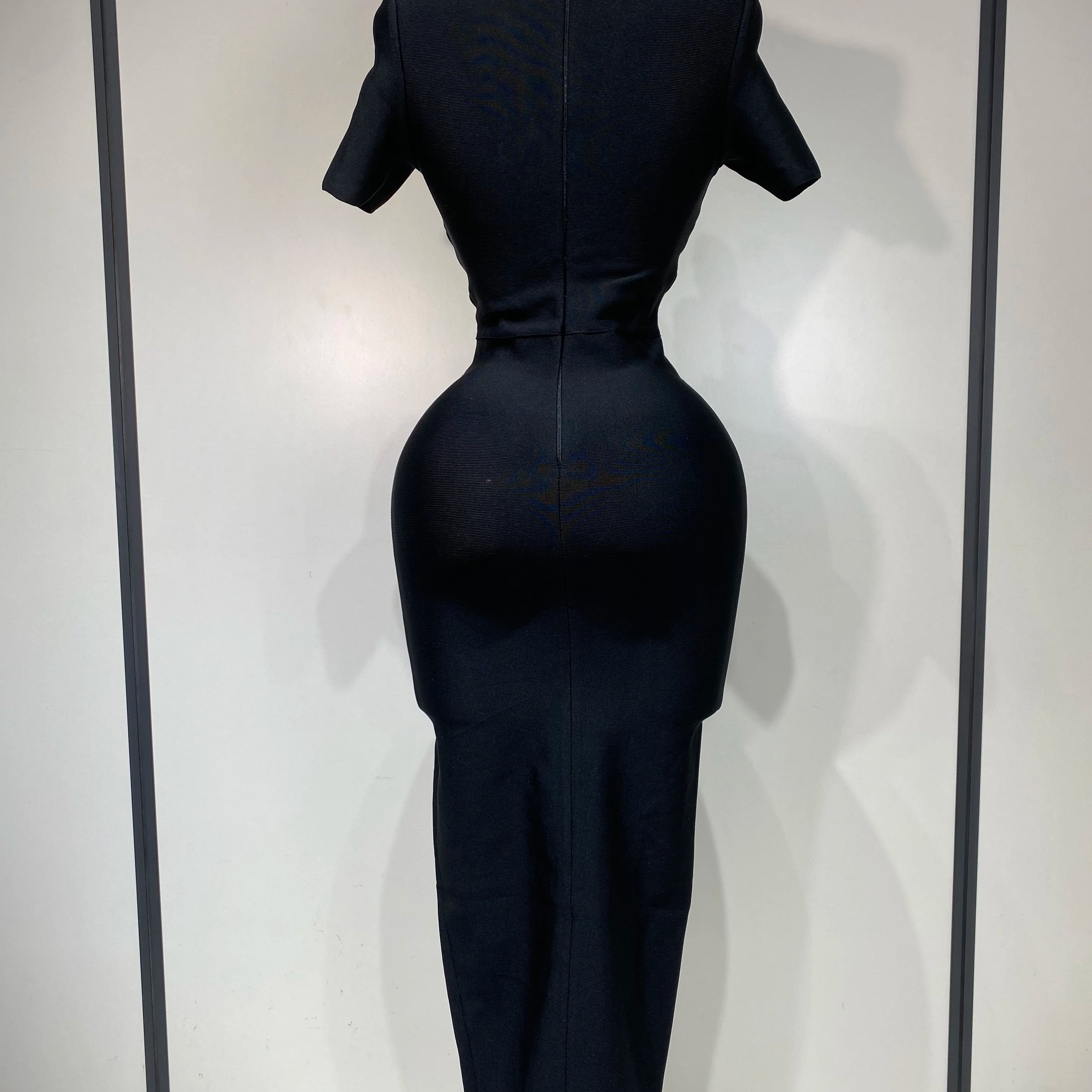 Women Sexy Cut Out Short Sleeve Bodycon Long Dress 2025 Party Evening Celebrate Birthday Black Bandage Knitted Club Prom Gown