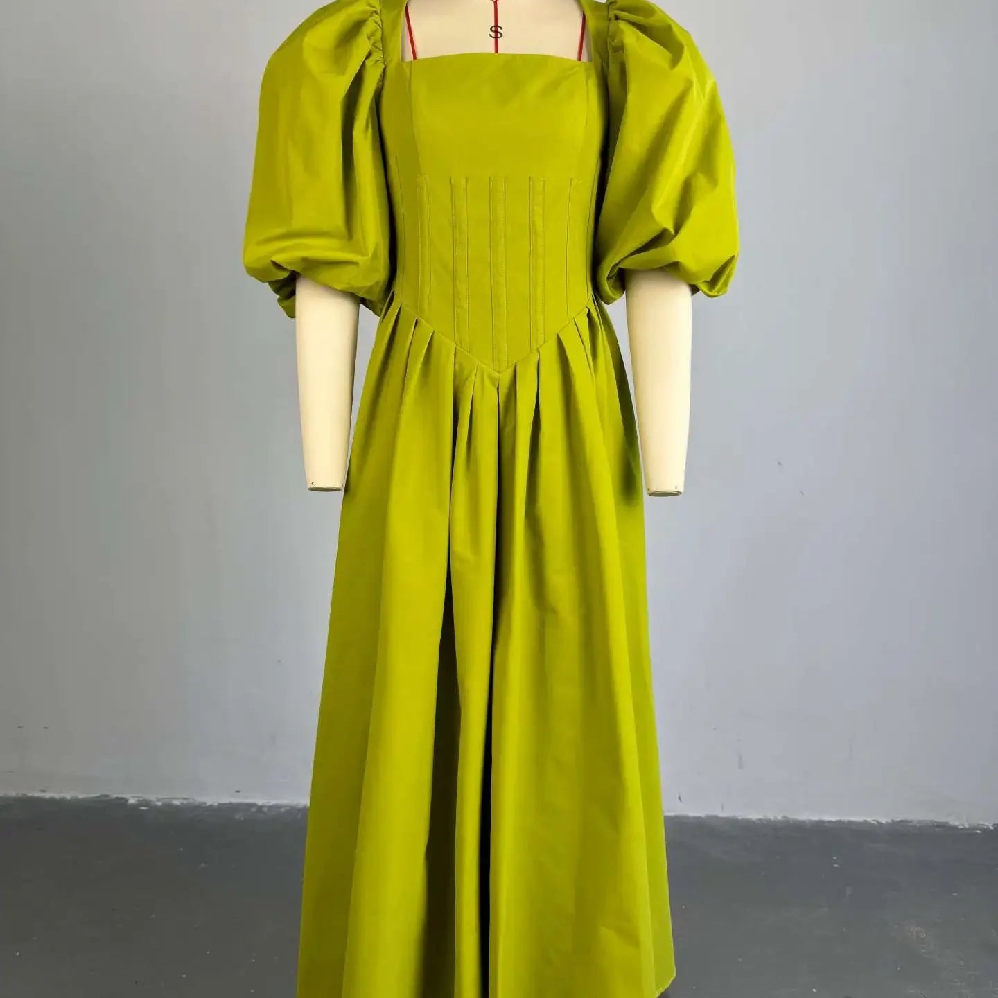 CM.YAYA Women Long Lantern Sleeve Square Collar Big Swing Long Maxi Dress 2024 Fall Birthday Sexy Party Evening Dresses Vestidos