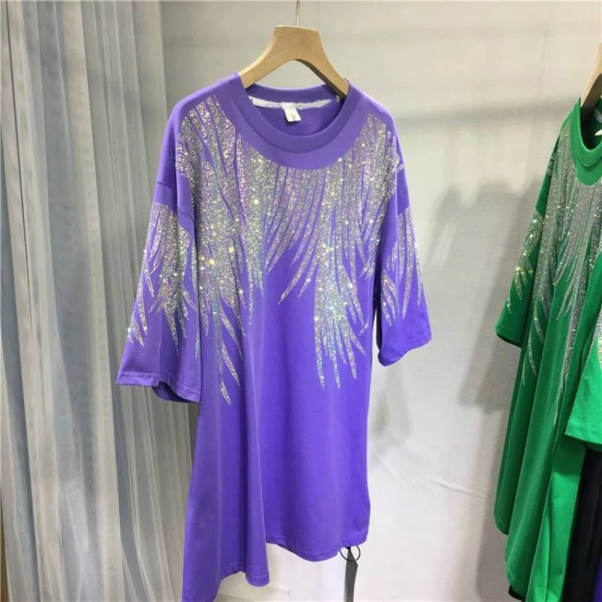 L-4XL Plus Size Tops Rhinestone Graphic T-shirts Luxury Large Size Tunic for Women Men Summer Cotton Women's Clothing Chubby Y2K 6343 Purple