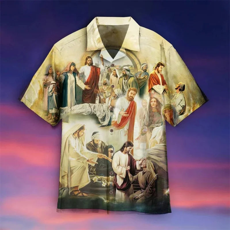 New Summer 3D Print Christian Jesus Shirts Children Fashion Streetwear Shirts Blouses Men Hawaiian Shirts Cool Vintage Clothing