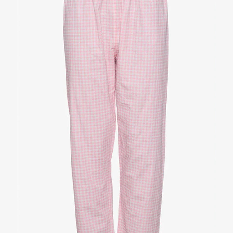 Women Heart Pocket Plaid Shirt Pants Set Casual Lantern Sleeve Lace Up Blouse 2 Piece Sets Summer Loose Drawstring Pants Set light pink shorts