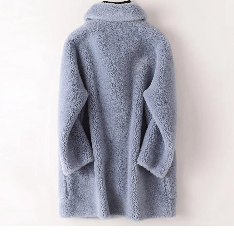 Real Fur Coat High Quality Australian Womens Natural Wool Coats Thick Warm Elegant Loose Large Size Long Outwear For Women