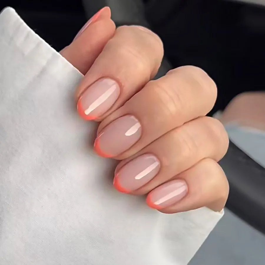 Sweet Girls Blush Pink False Nails 24Pcs Short Square Silver French Press On Nails Nude Color Wearable Fake Nails Patches