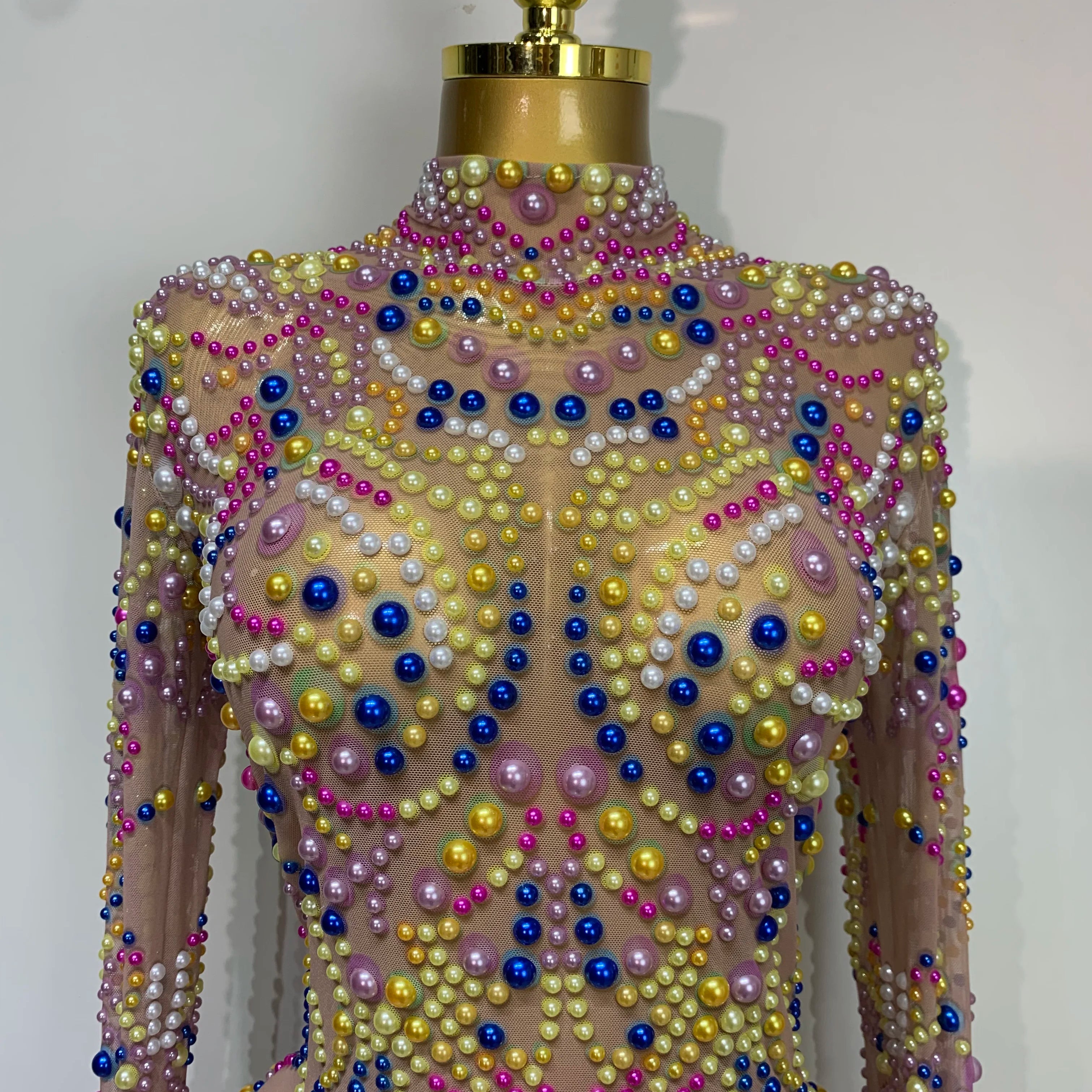 Women Sexy Transparent Mesh Stage Performance Costume Dancer Singer Nightclub Elagant Evening Party Luxury Birthday Dress