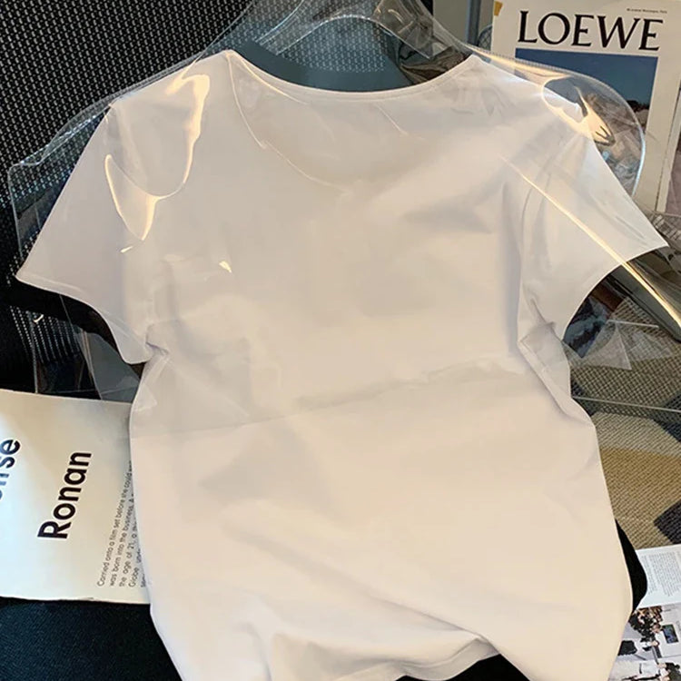 Summer Short Sleeved Stereo Flower T-Shirts Woman Clothes Ropa De Mujer New O Neck Y2k Fashion Top Female White T Shirt