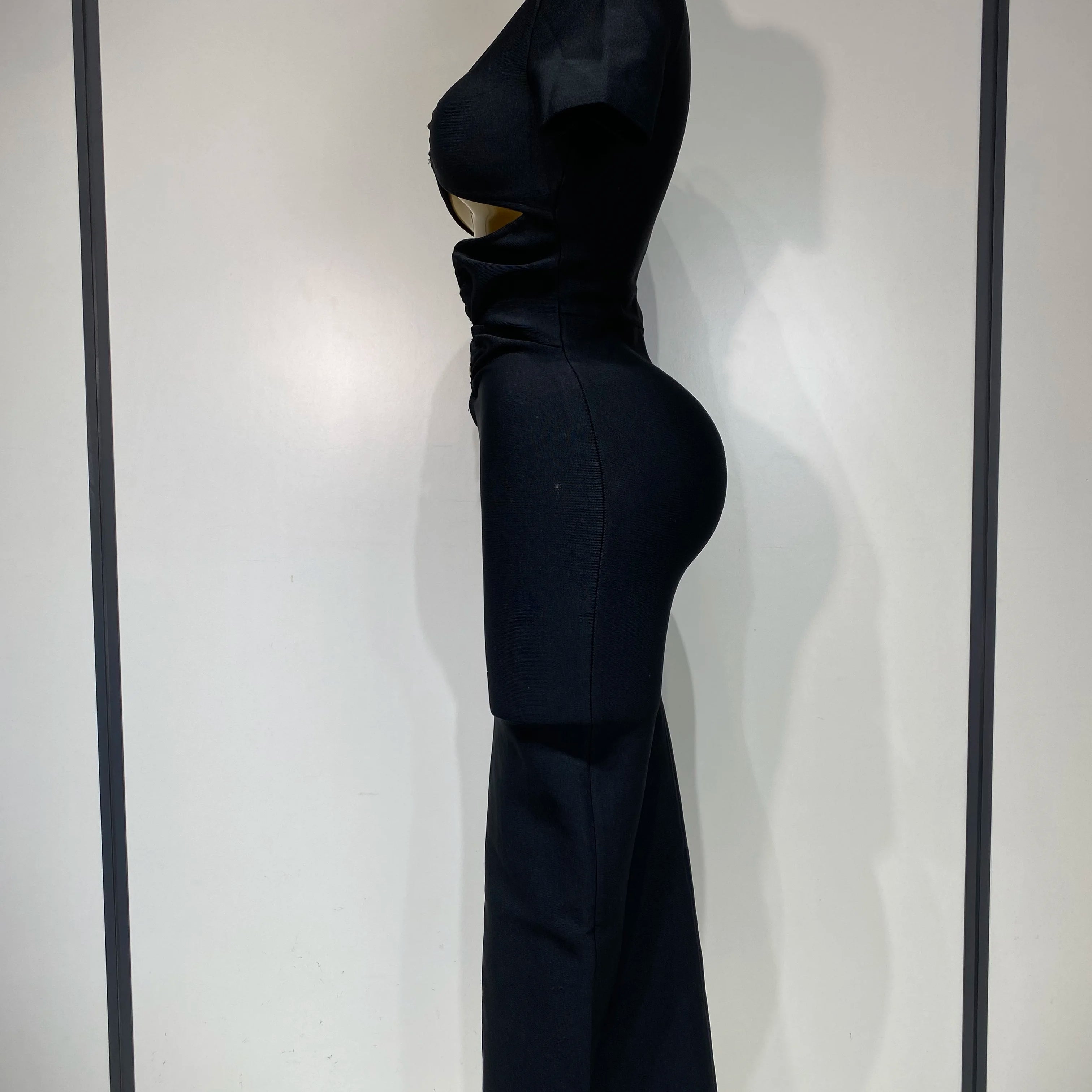 Women Sexy Cut Out Short Sleeve Bodycon Long Dress 2025 Party Evening Celebrate Birthday Black Bandage Knitted Club Prom Gown