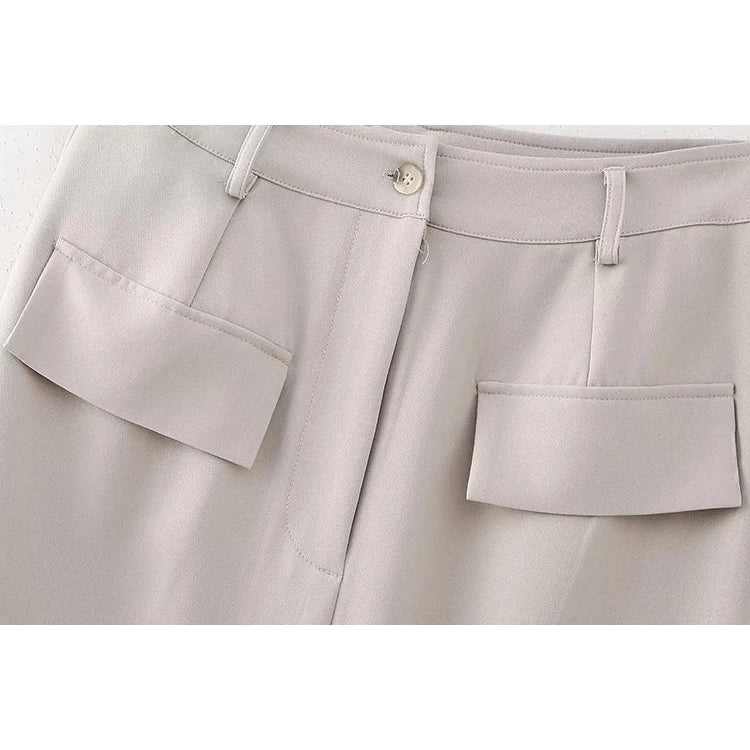 Feamle Casual High Waist Solid Summer Slit Long Skirt Femme Womens Spring Fashion Two Pockets Straight Slim Skirts