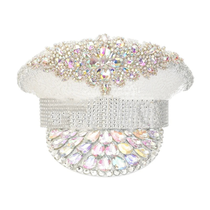 Rhinestones Bridal Hat for Wedding Glittering Fedora Sequin Hat Novelty-Party Hat Holiday Captain Hat for Bridal Shower 58 60cm 2