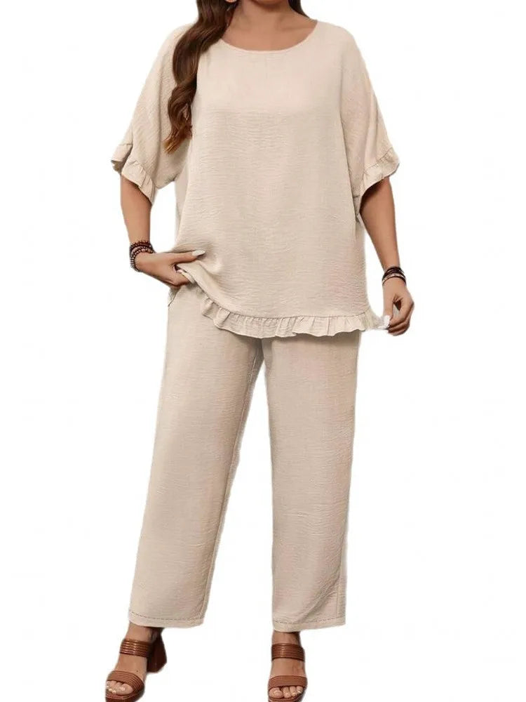 2 Piece Women Sets 2025 New Arrival Plus Size Summer Autumn Matching Sets Top And Pants Suits Outfits Oversized Clothing