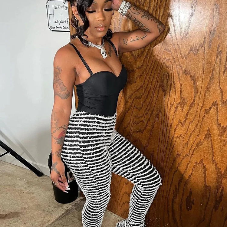 Panelled Stacked Pants Women Autumn Casual Fluffy Slight Stretch Knitted Trousers Girl Hipster Classic All-matched Bottoms