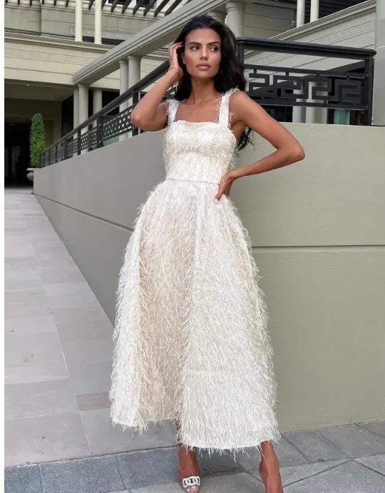 Stylish Spaghetti Strap Swing Dress For Ladies Elegant Off Shoulder Sleeveless Black Dresses Women Nightclub Party Vestidos white