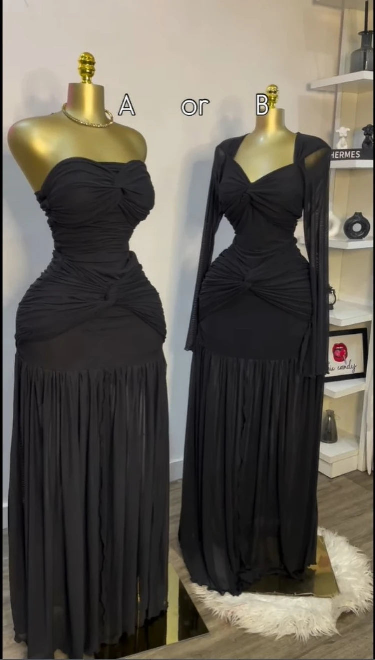 CM.YAYA Women Stacked Ruched Draped High Split Pleated Maxi Long Bodycon Dress 2025 Holiday Birthday Club Party Evening Dresses