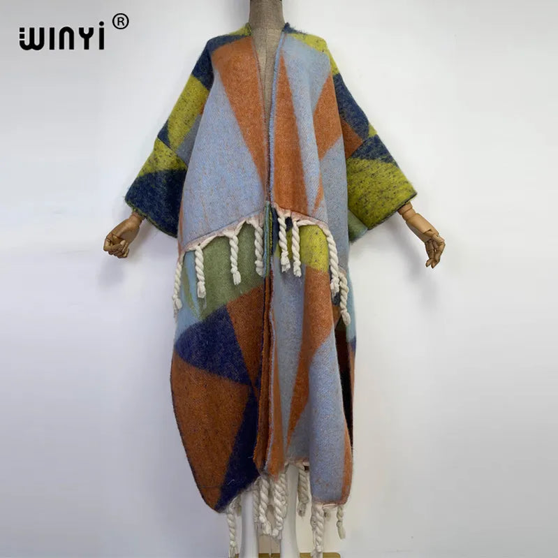 Winter Women tassel Cardigan coat Loose Christmas dress robe longue Thick Warm free size Middle East Female Kaftan 12 One Size