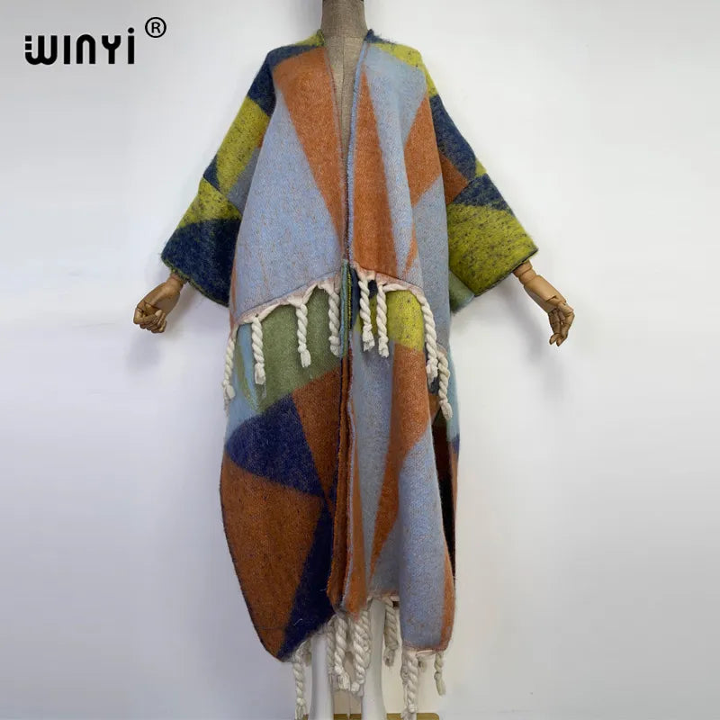 Winter Women tassel Cardigan coat Loose Christmas dress robe longue Thick Warm free size Middle East Female Kaftan 12 One Size