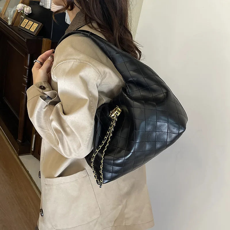 2025 Women's Quilted Chain Strap Bag, Luxury Diamond Pattern Multi-way Shoulder Crossbody Purse, Large Capacity Bag