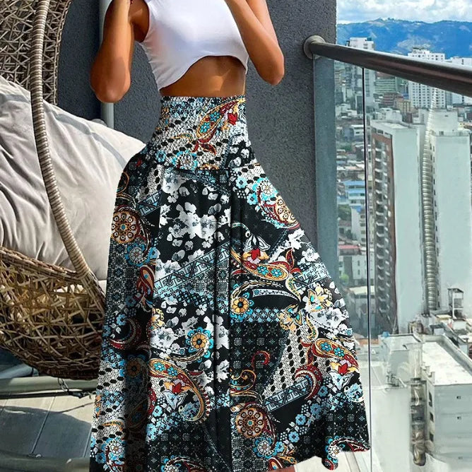 CM.YAYA Women Fashion Bandanna Paisley Big Swing High Waist Maxi Skirt Streetwear 2024 Boho Vintage Casual Long Skirts