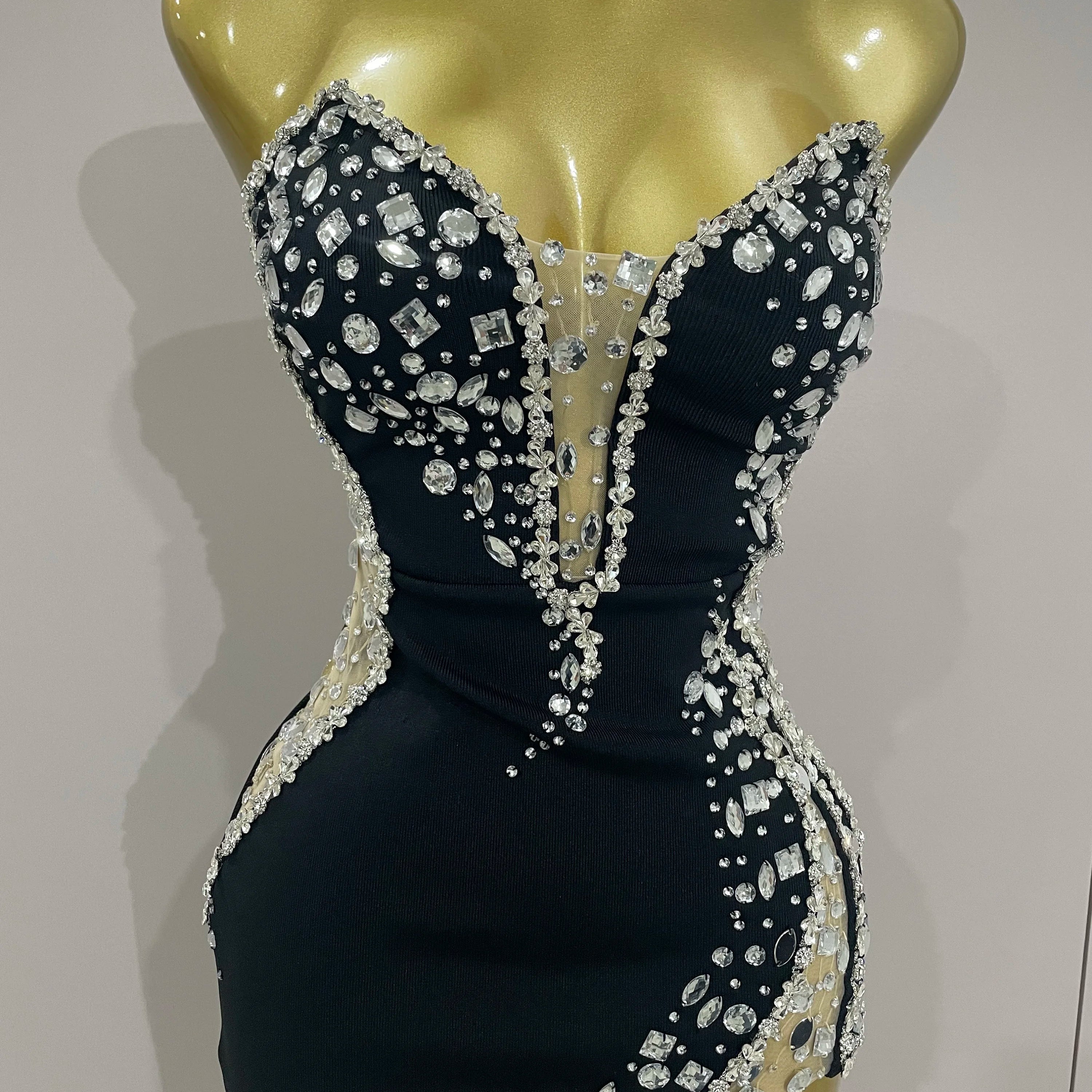 Newest High Quality Sexy Strapless Shinning Rhinestones Bodycon Bandage Long Dress Women Fashion Celebrate Evening Party Vestido