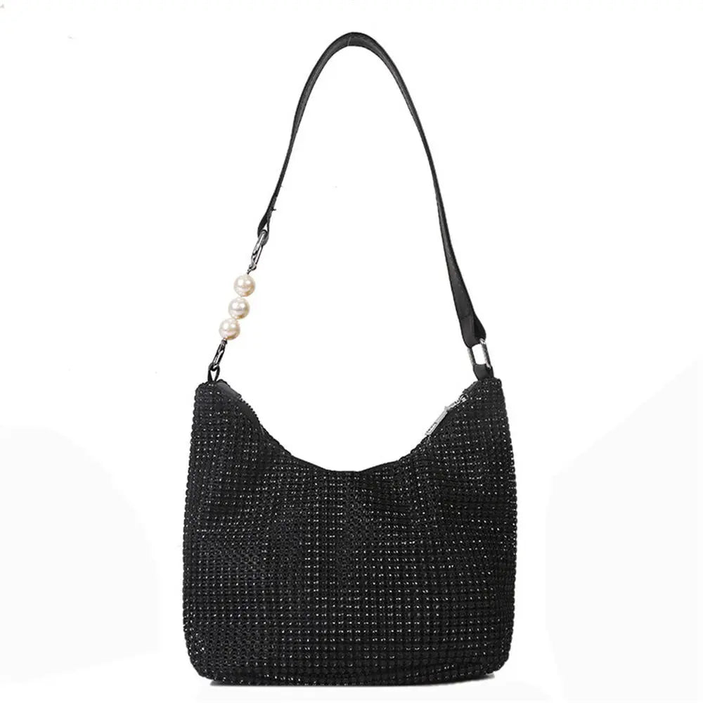 1Pc Elegant Women Rhinestones Evening Clutch Handbags Fashion Shiny Dinner Party Wedding Purses Shoulder Underarm Bag for Women Black-B
