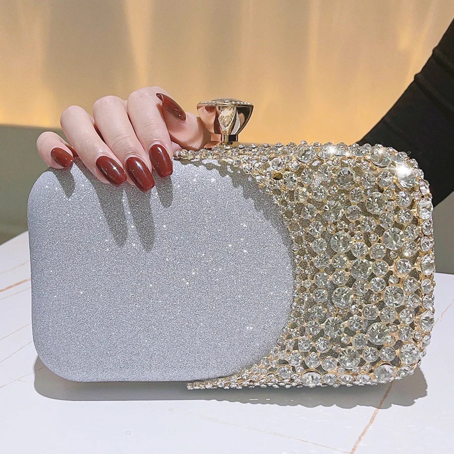 Crystal Evening Clutch Bag Wedding Purse Bridal Prom Party Sparkly Dinner Clutch Bags Rhinestone Glitter Handbag Gold