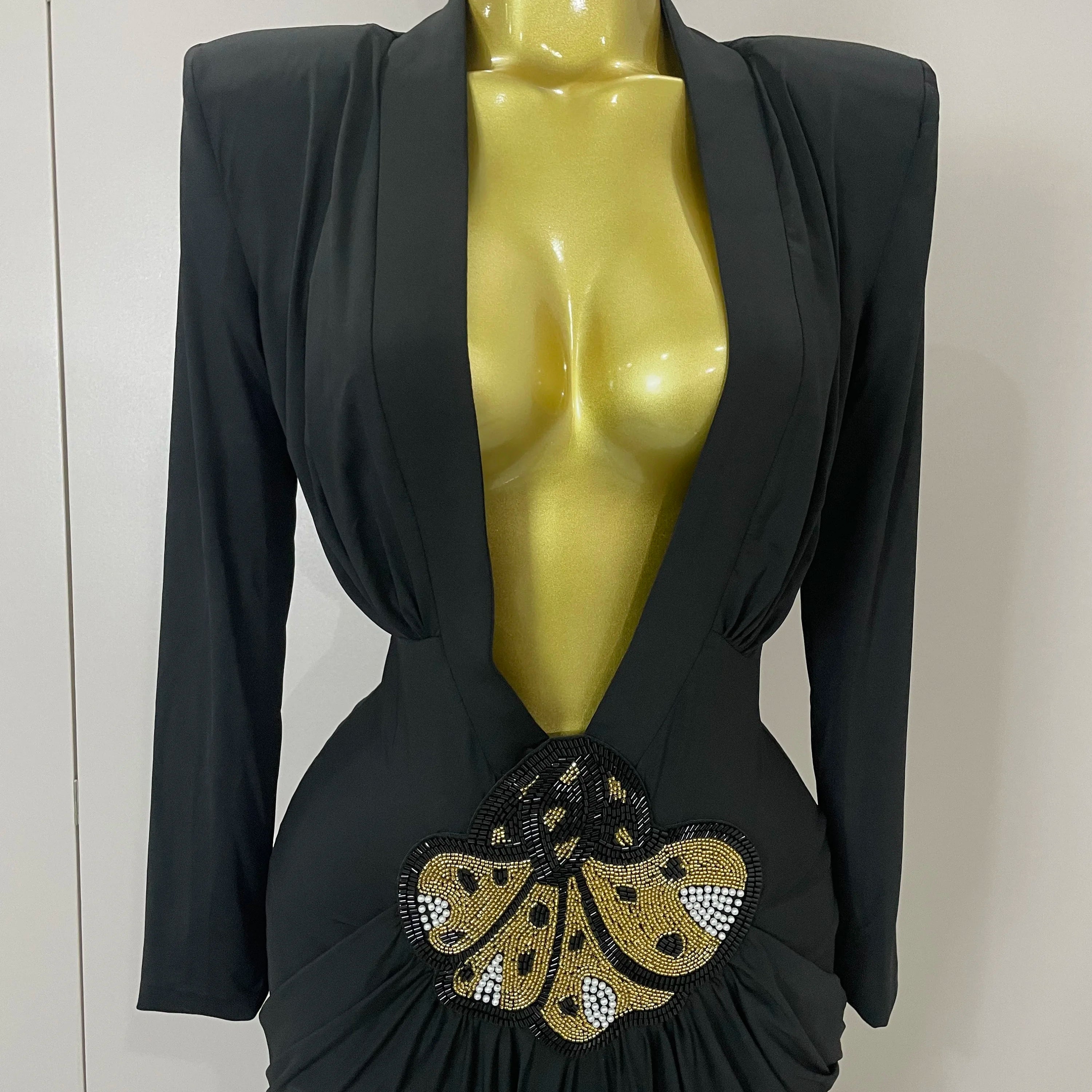 Sexy Deep V-Neck  Long Sleeve Bodycon Long Dress 2025 New Women Spring Elegant Evening Party Celebrate Cocktail Outfit Vestido