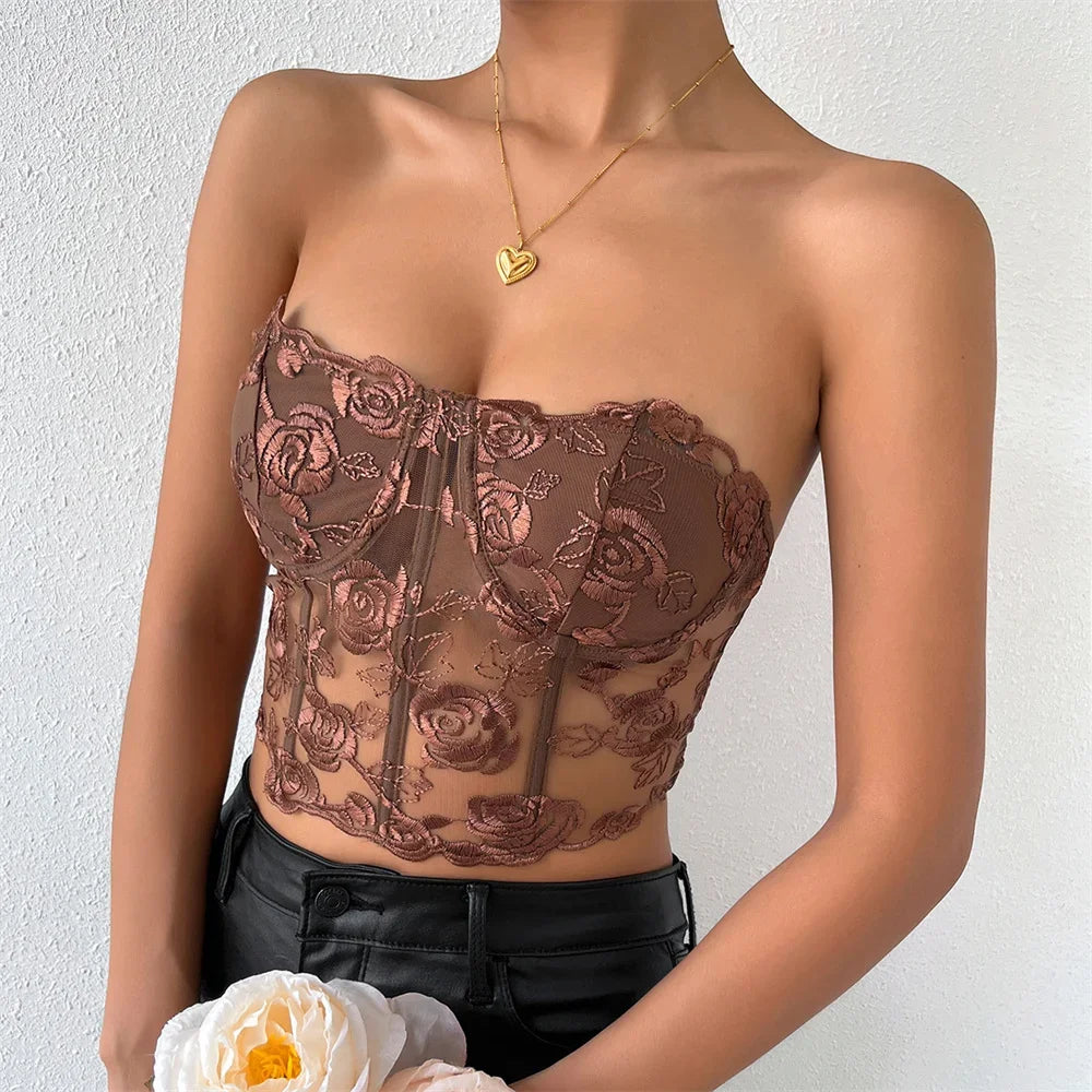 Sexy Shirt Women Clothing Corset Camis Blusas Shaper Harajuku Hot Tee Woman Tank Top Club Ropa Mujer Summer Ladies Crop Top 4-9434 brown