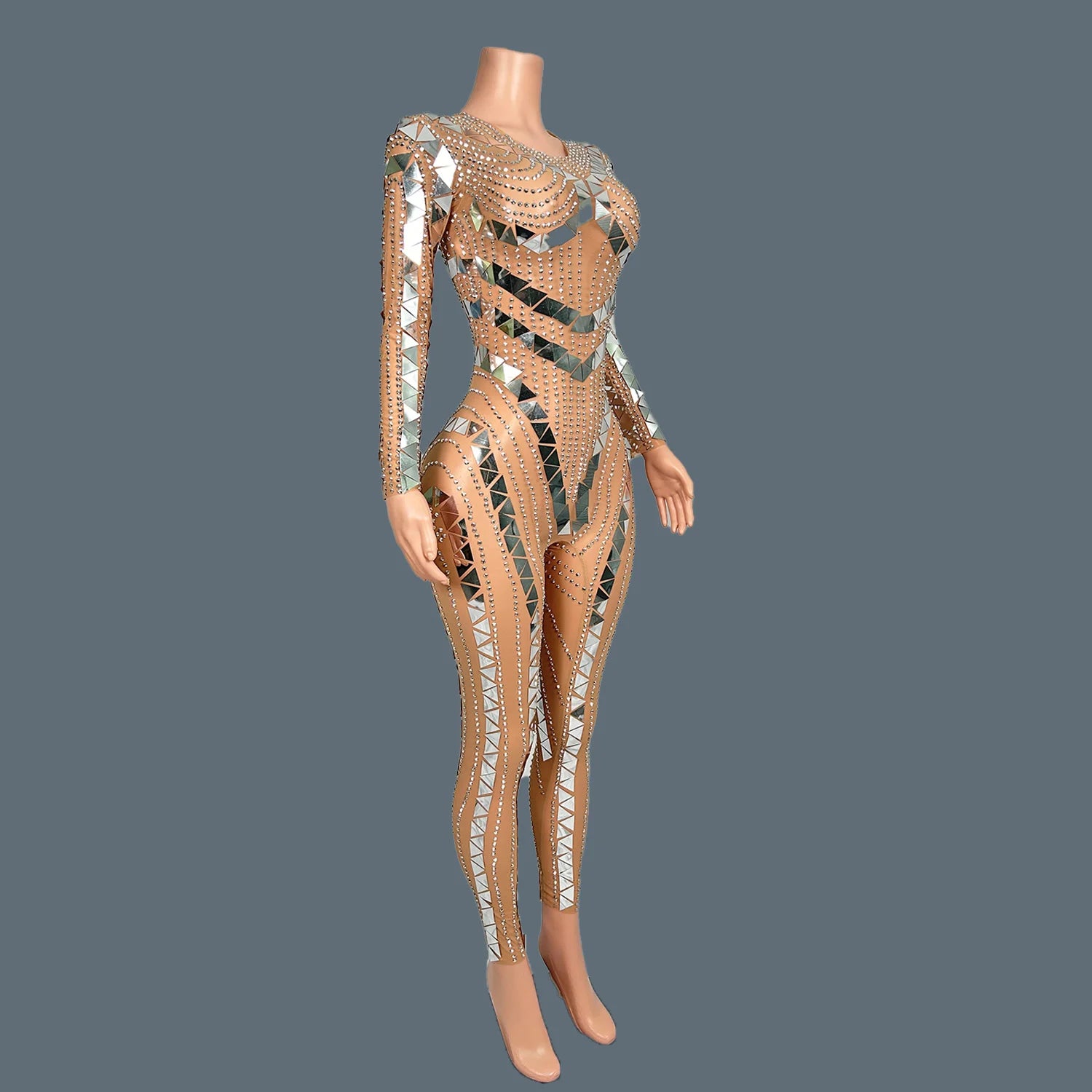 Women Sexy Sparkly Sequins Tight Jumpsuit Female Singer DJ Bar Nightclub Stage Performance Outfit Diamonds Rompers Diaoding