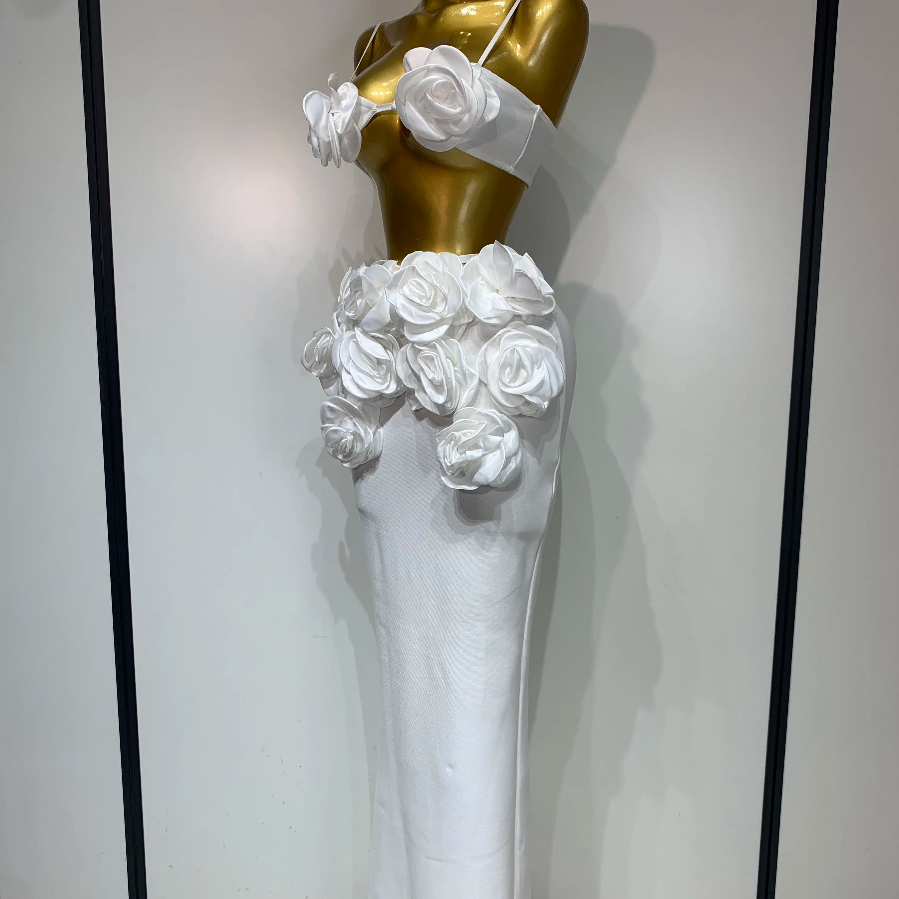 Women Sexy Camisole Floral Bandage Long Skirts Two Piece Set 2025 Celebrity Elegant Party Cocktail Prom Gown Nightclub Outfit