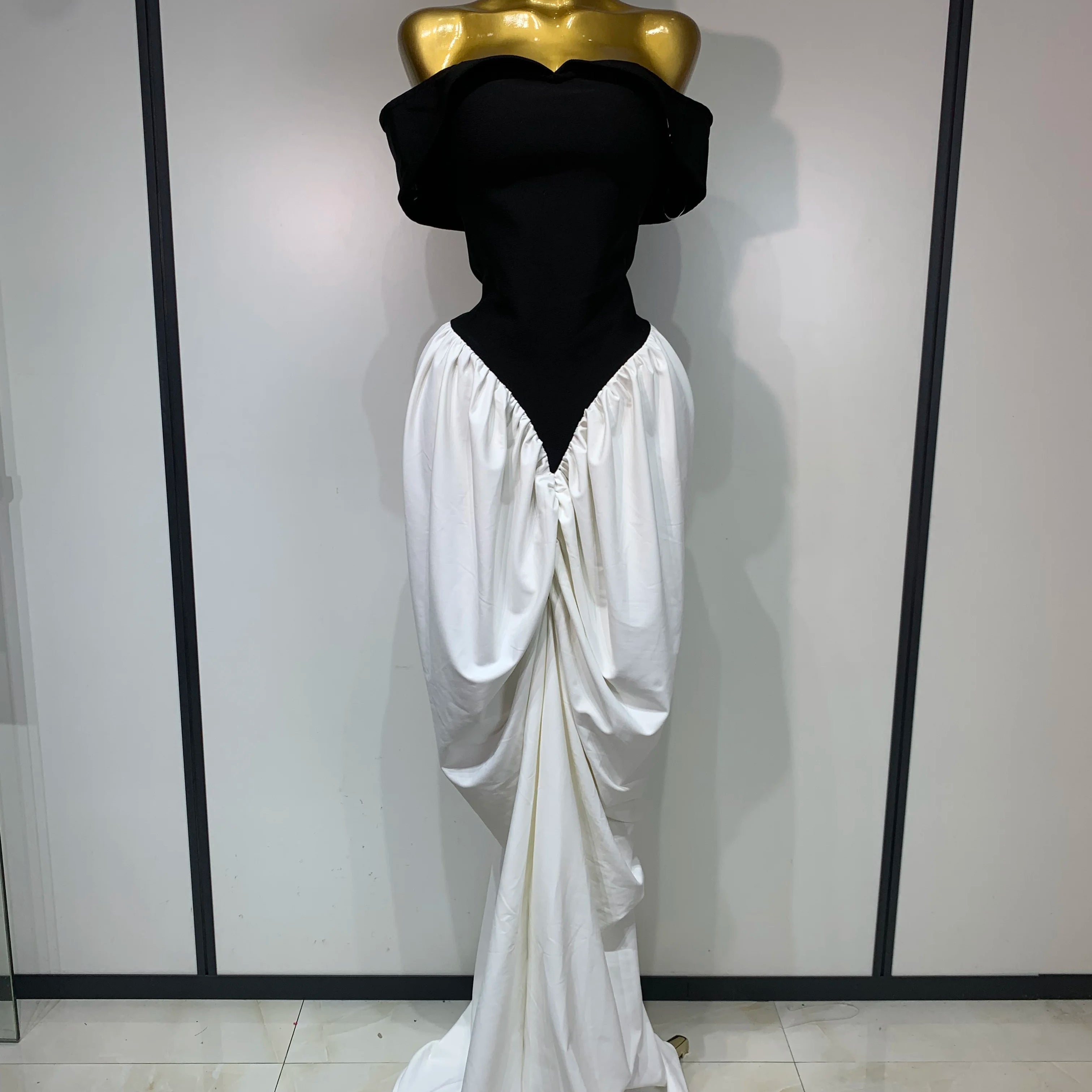 Women Sexy Off Shoulder Black And White Bandage Mermaid Long dress 2025 Formal Evening Party Elegant Luxury Birthday Dress