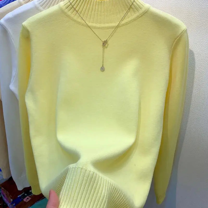 Candy Color Half Turtleneck Sweater Pullover Women Fall Winter Slim Soft Knitwear Jumper Korean Casual Warm Knit Long Sleeve Top