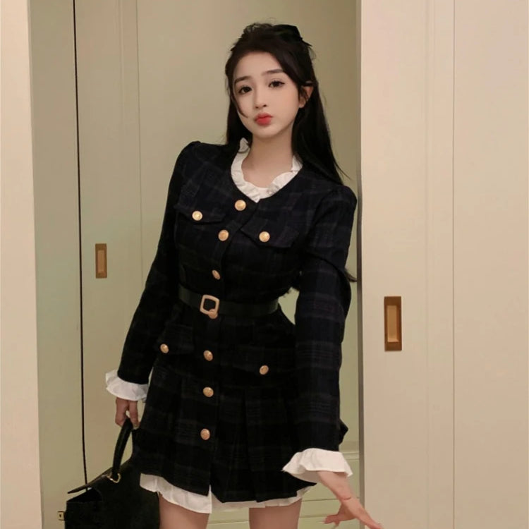 French Vintage Autumn Women Korean Fashion Elegant Party Mini Dress Female Long Sleeve Sweet One-piece Dress