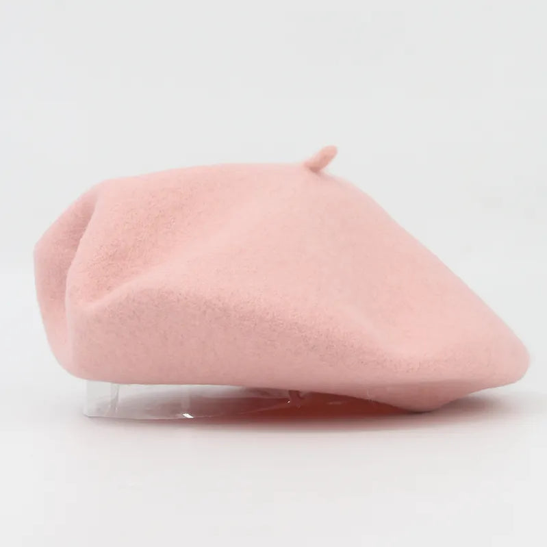 Wool Thick Berets Artist French Beret Women Painter Hat Girls Female Warm Walking Cap pink 55-57cm