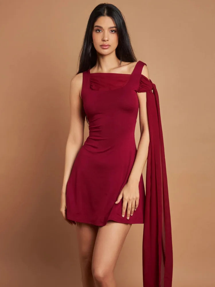 Sexy Sleeveless Elegant Bodycon Ribbon Slim Fit Mini Dress For Women High Waist Robe Off-shoulder Sexy Club Party Dress