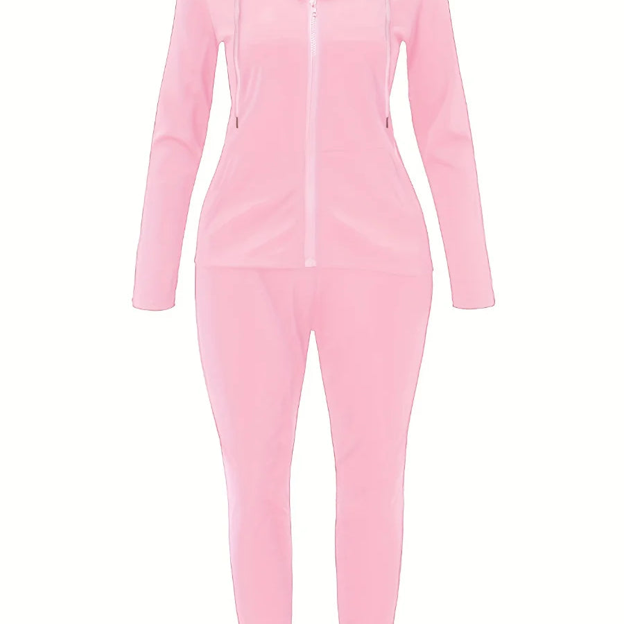 LW Plus Size Autumn Womens Kangaroo Long Sleeve Casual Tracksuit Set  Hooded Collar Pocket Design Two Piece Pants Set Outifits