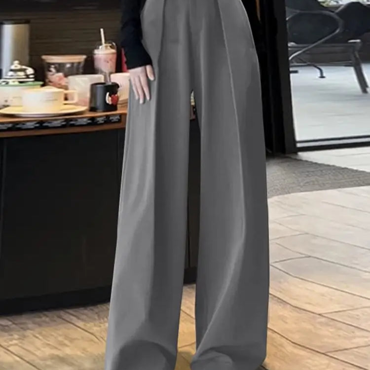 Women Pleating Pantalons Korean High Waist Pants Vintage Wide Leg Long Trouser Casual Loose Colorblock Streetwear Pants