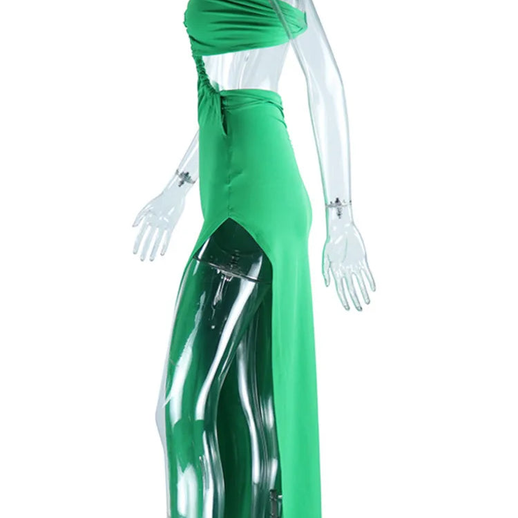 Mozision One Shoulder Strap Backless Maxi Dress For Women Gown Strapless Sleeveless Backless Thigh High Split Sexy Evening Dress