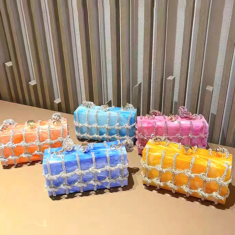 Luxury Rhinestone Purses For Women Brand Fashion Designer Handbags Marbling Evening Clutch Versatile Party Rhinestone Bag