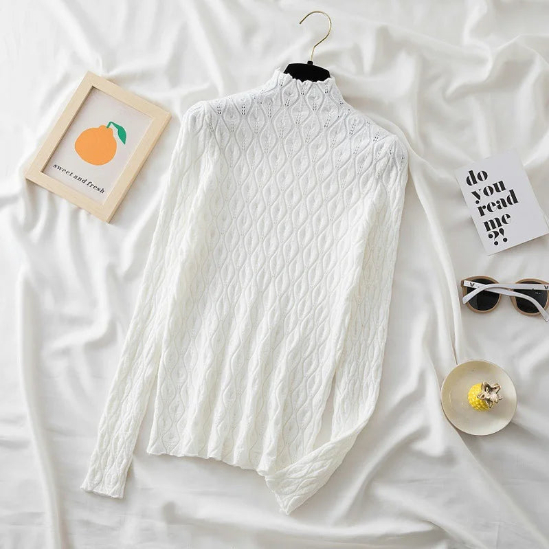 Cashmere Turtleneck Women Sweaters Slim Tops Autumn Winter Warm Pullover Office Lady Knitted T-shirts Jumper Soft Pull Female 50416 white One Size