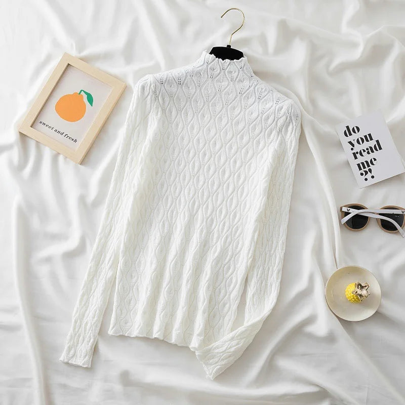 Cashmere Turtleneck Women Sweaters Slim Tops Autumn Winter Warm Pullover Office Lady Knitted T-shirts Jumper Soft Pull Female 50416 white One Size